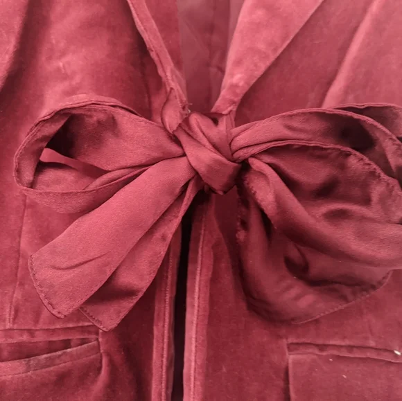 Vintage Old Navy Blazer Women’s Burgundy Velvet Silky Bow Detail | Small - Picture 2 of 8